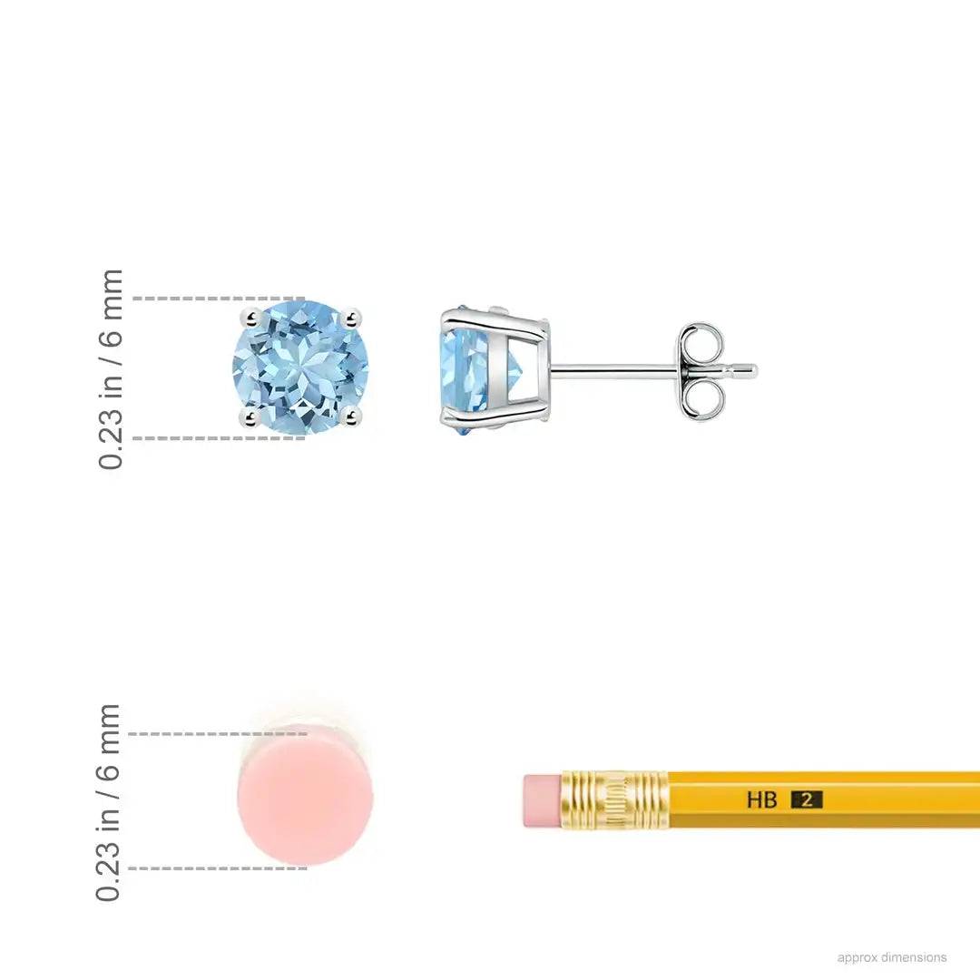 14kt Solid Gold Round Blue Aquamarine Studs Earring Prong Set Engagement Women Fine Studs Luxury March Birthstone Earrings