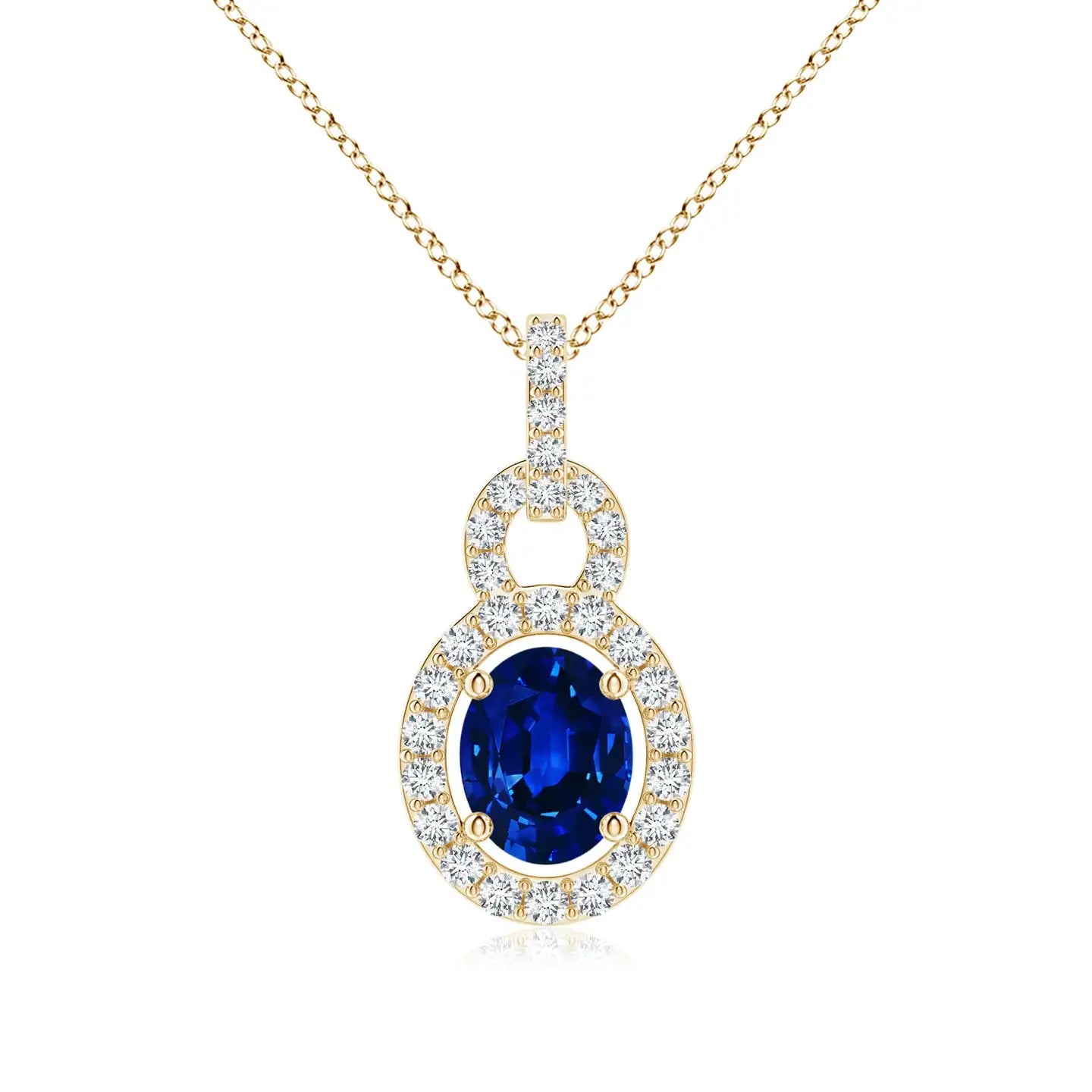 14K Gold Top Selling Floating 5x4MM Oval Cut Natural 0.3Ct Blue Sapphire Pendant With 0.14 Ct Diamond Halo Handmade Fine Jewelry