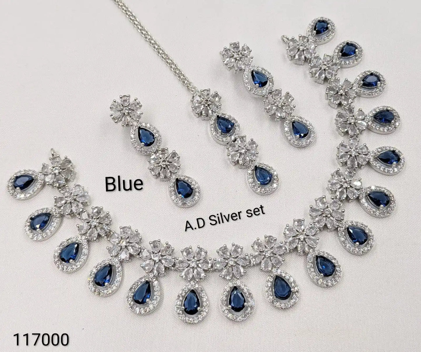 Luxury Ruby AD Silver Necklace Set with Earrings Premium CZ Stone Bridal Wedding Party Jewelry for Women OEM Export for Women