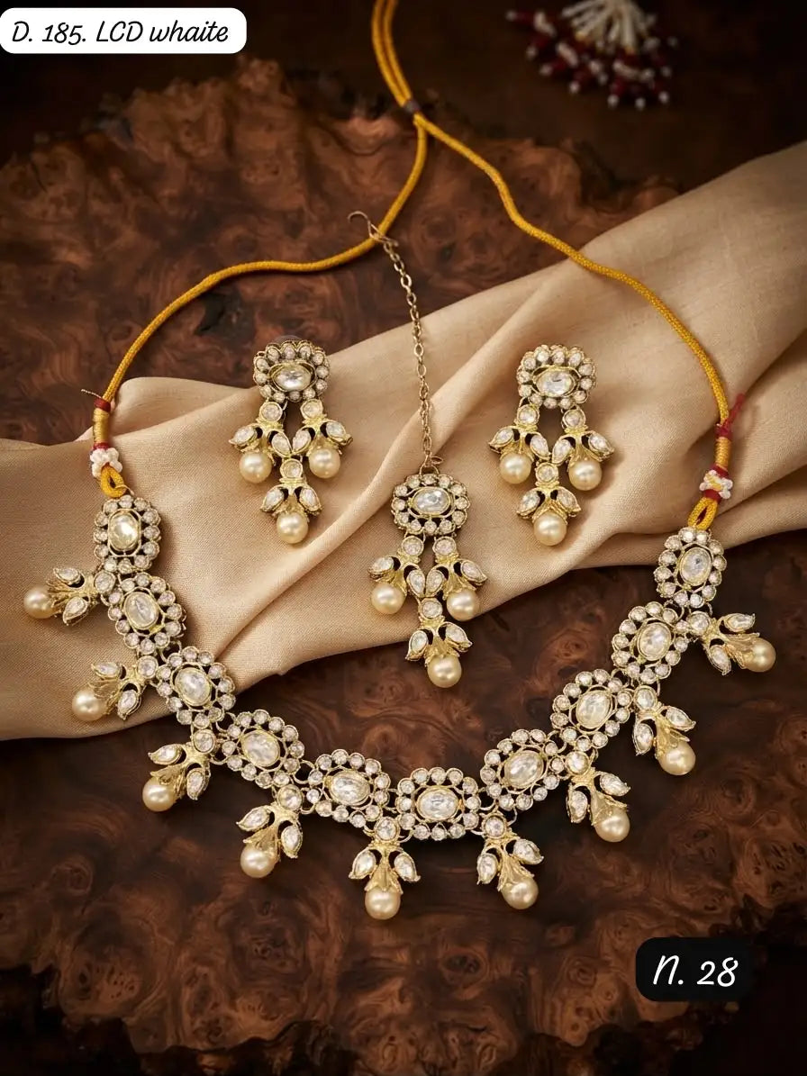 Premium Navratna Pearl Heritage Choker Necklace Set with Matching Earrings and Maang Tikka Traditional Bridal Jewelry