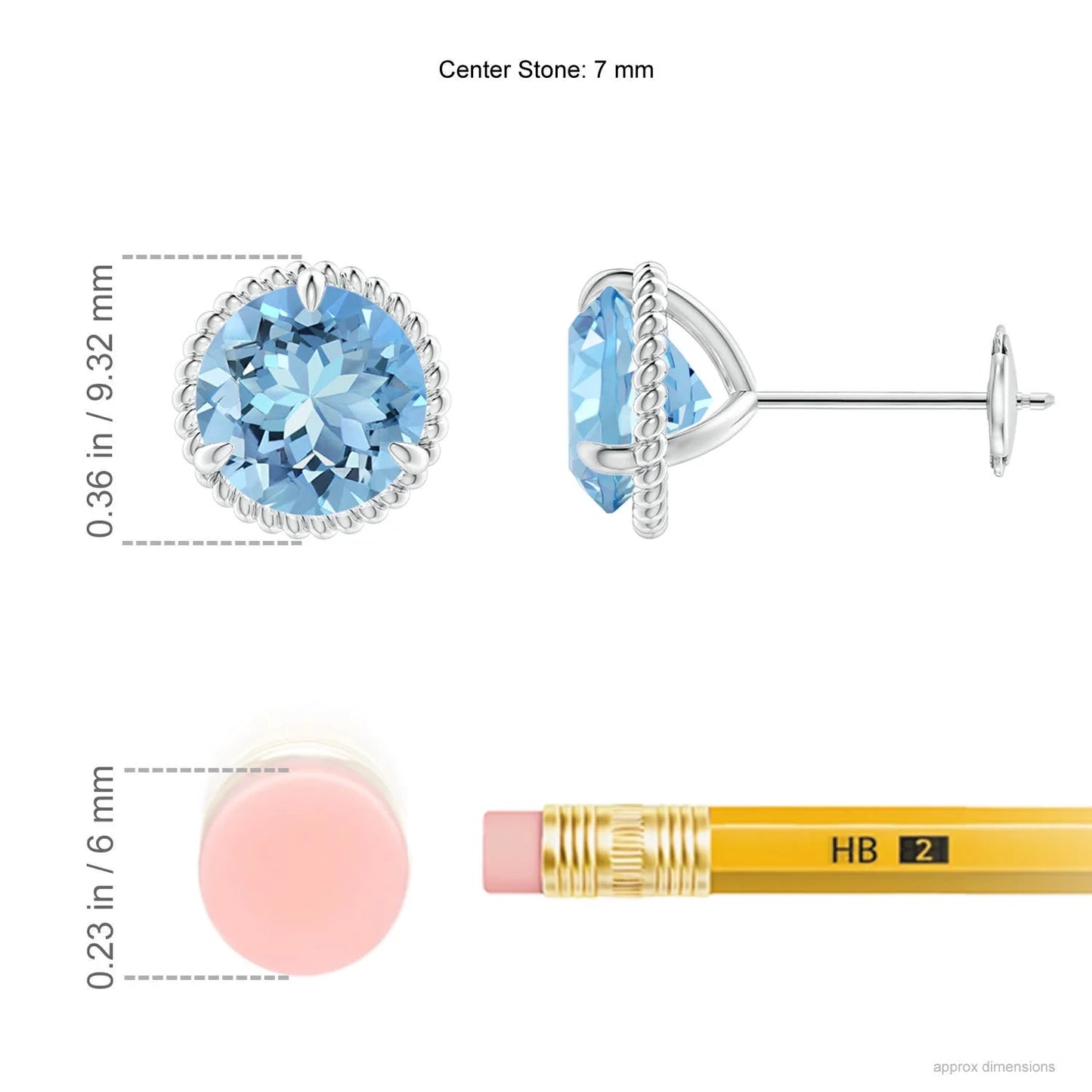 14Kt White Gold Round Cut Aquamarine Stud Earrings Vintage Milgrain Halo Basket Setting Fine Jewelry for Women Gift for Her