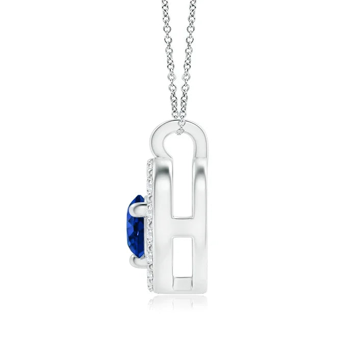 High Quality 14k Solid Gold Solitaire Blue Sapphire Open Heart Pendant With Diamonds Top Selling Handmade Fine Jewelry Pendant