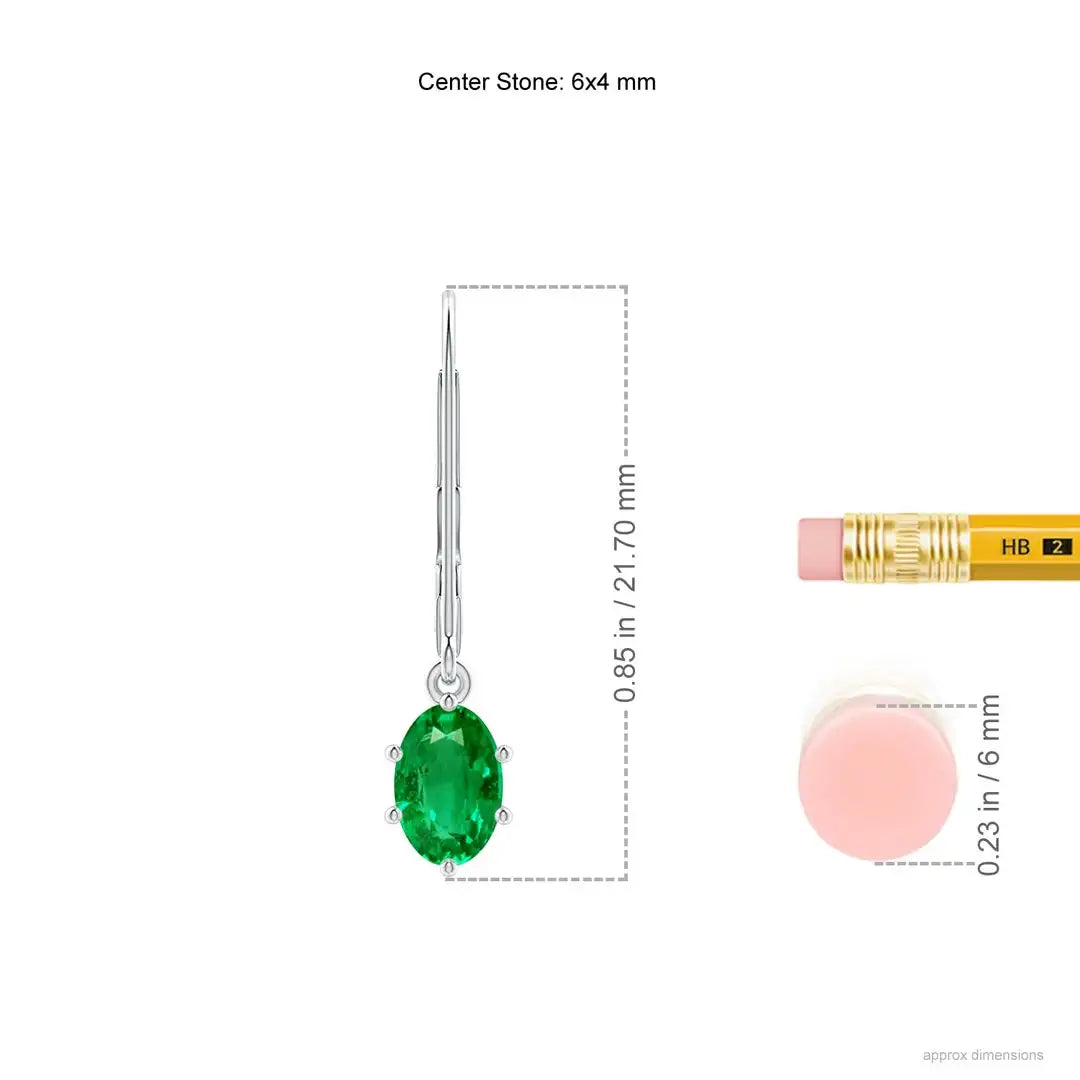 Oval Cut Emerald Drop Earrings in 14K White Gold, Minimalist Green Gemstone Dangle Earrings, Classic Fine Jewelry Gift for Her