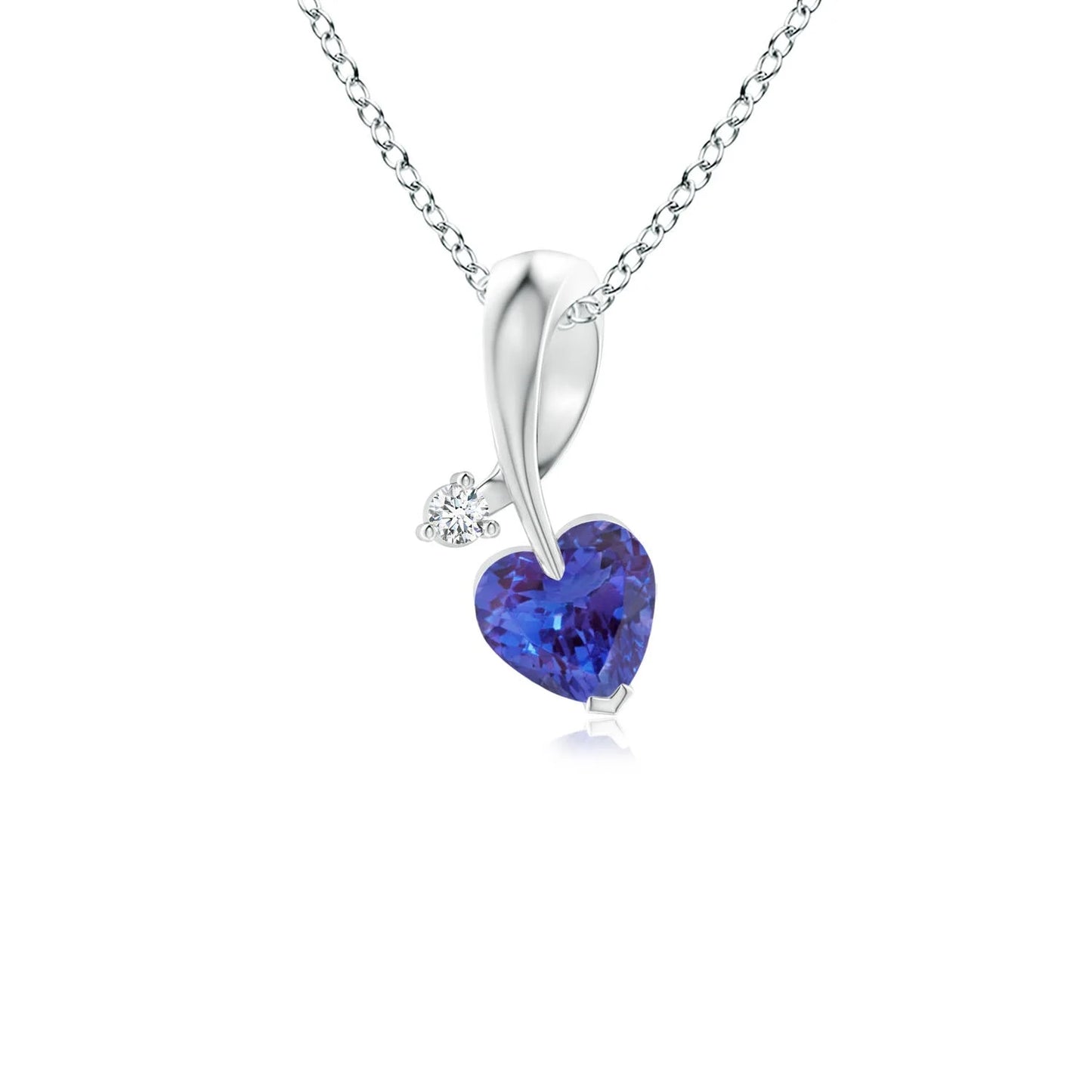 New Arrival Heart Shape Pendant Romantic Gift For Woman 14K Gold Natural Tanzanite Ribbon Design Pendant With Diamond Necklace