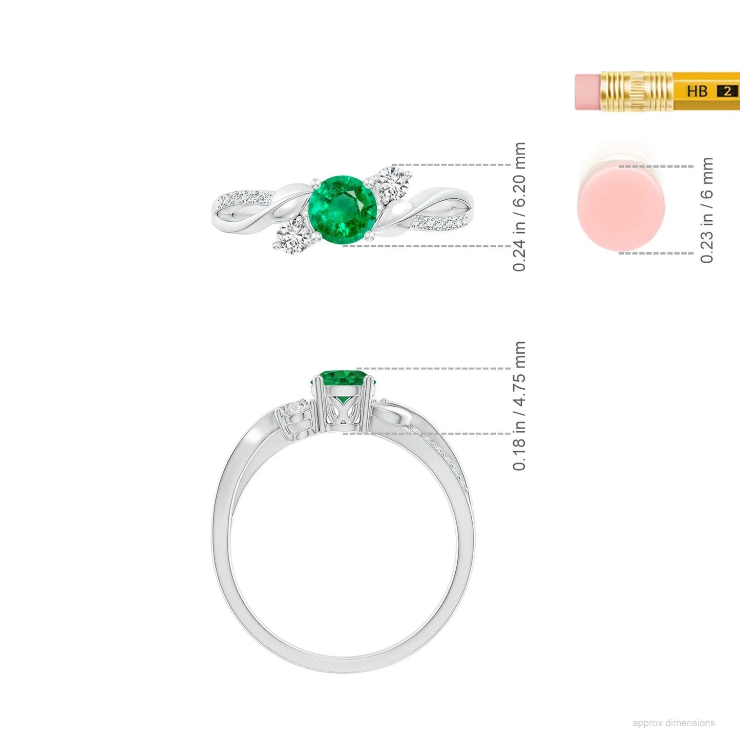 14K Solid Gold Round Brilliant Cut Natural Green Emerald Engagement Ring with Pave Setting Twisted Diamond Band Solitaire Ring