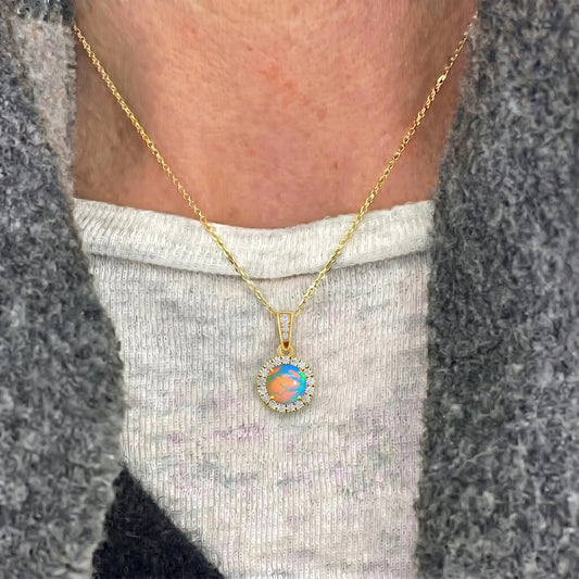 Brilliant Cut Ethiopian Opal Natural Luxurious 14k Rose Gold Rhodium Plated Cute Charm Pendant Necklace