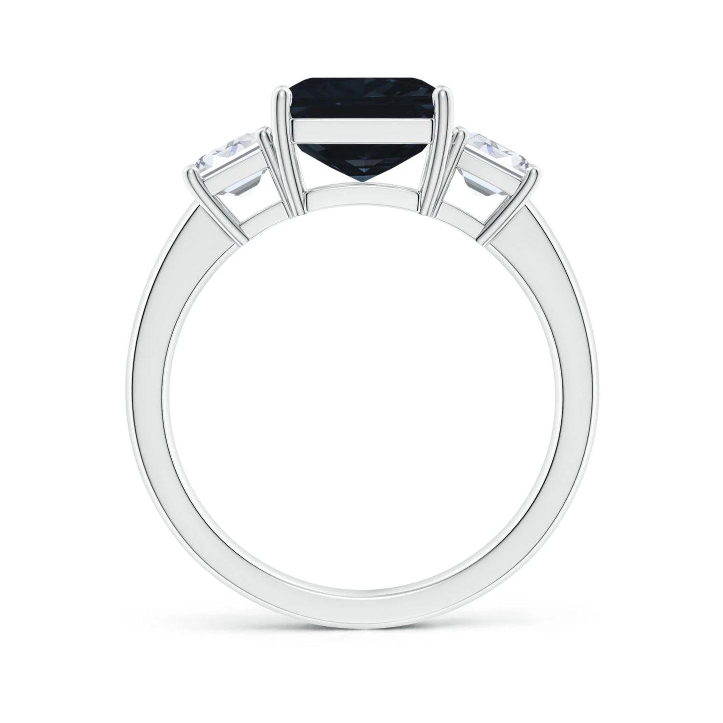 14k Solid Gold 9*7MM Emerald Cut Natural Blue Sapphire & Diamond Triple Stone Ring Elegant Fine Jewelry Trilogy Engagement Ring