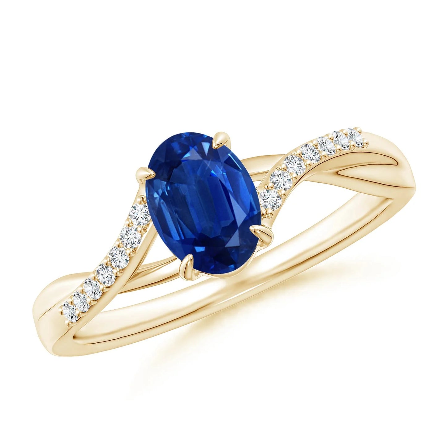 14K 18K Solid Gold Oval Cut Natural Blue Sapphire with Accents Diamond Split Shank Engagement Ring Fine Jewelry Handmade Rings