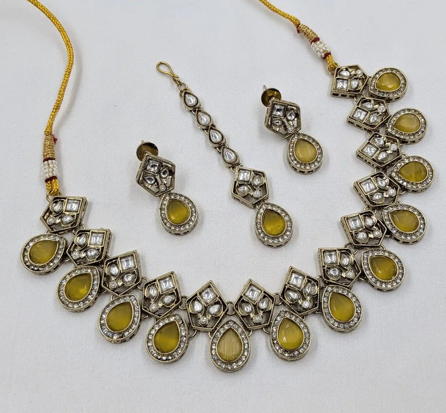 Luxury Green Kundan Necklace Set with Earrings Gold Plated Designer Bridal Wedding Party Jewelry for Women OEM Export for Women