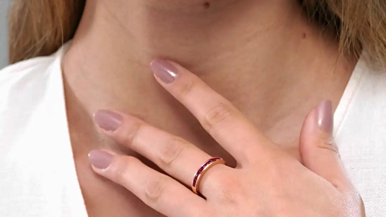 Elegant 14k Solid Gold Channel Set Half Eternity Band Ring 2.4MM Square Cut Ruby Gemstone Bridal Fine Jewelry Wedding Band Ring