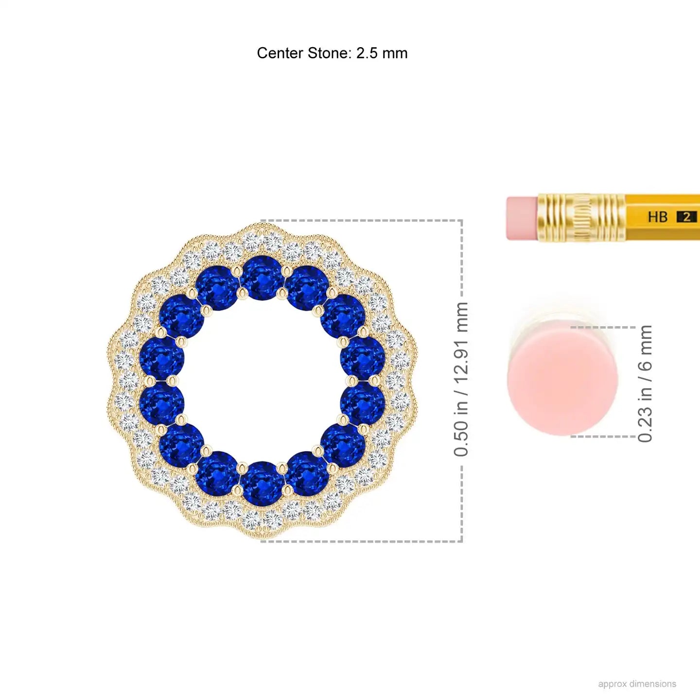 Top Quality Handmade Party Wear Hollow Circle Pendant For Woman 14k 2.5MM 0.88 Ct Blue Sapphire & Diamond Floral Circle Pendant