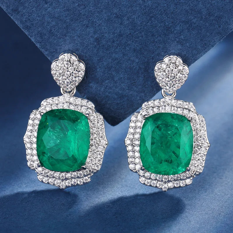 XOTICA Vintage Emerald Lab Diamond Green Semi Joias Jewelry Set Gold Earrings Ring Necklace Cushion Cut Square Fusion Crystal for Gifts