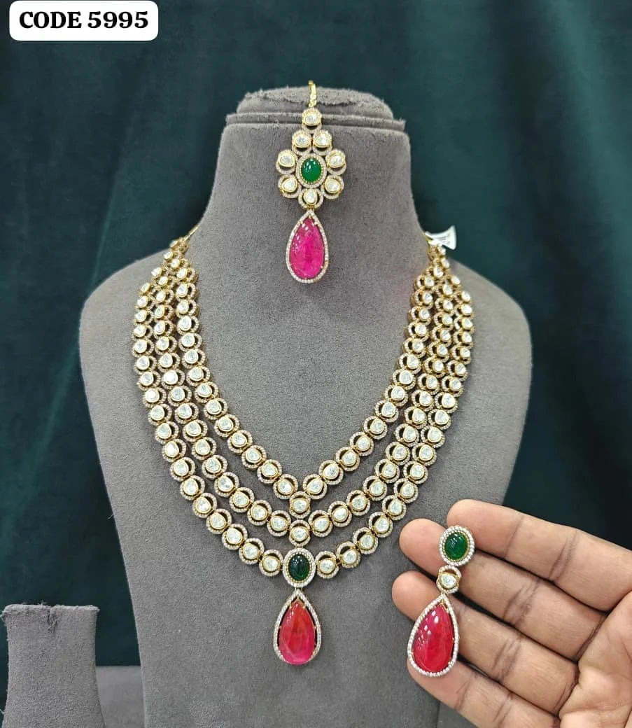 Luxury Kundan Pearl Necklace Set for Women Pink Green Stone Bridal Wedding Party Wear Traditional Indian Jewellery Set For Women