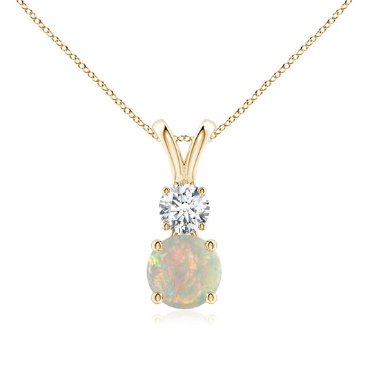2026 Top Selling IGI Certified Opal & Diamond Pendant Necklace 14K Gold Prong-Set Round Natural Opal & Diamond Two Stone Pendant