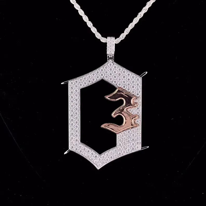 BiG-BOSS Iced Out Frame Pendant Silver and Rose Gold Tone Abstract Design Hip Hop Jewellery for Men and Women