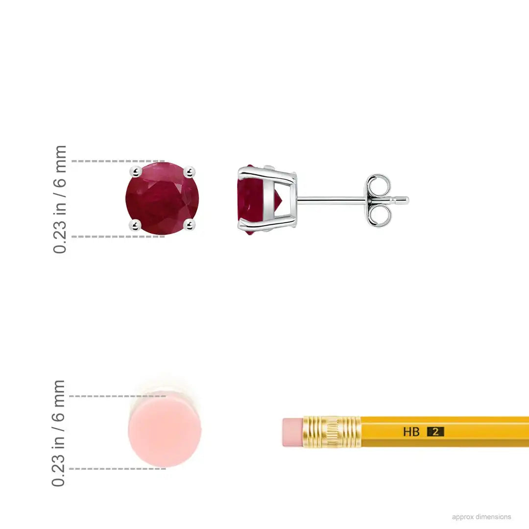 Ruby Round Cut Stud Earrings, 14kt Solid Gold Prong Set Engagement Women Fine Studs Luxury Earrings July Birthstone Jewelry