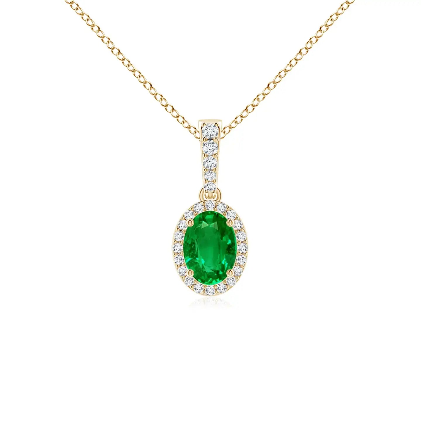 14K Solid Gold Natural Emerald Vintage Style Oval Emerald Halo Pendant Classic Fine Jewellery Anniversary Gift For Her 2026