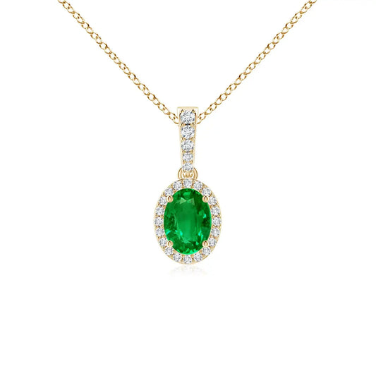 14K Solid Gold Natural Emerald Vintage Style Oval Emerald Halo Pendant Classic Fine Jewellery Anniversary Gift For Her 2026
