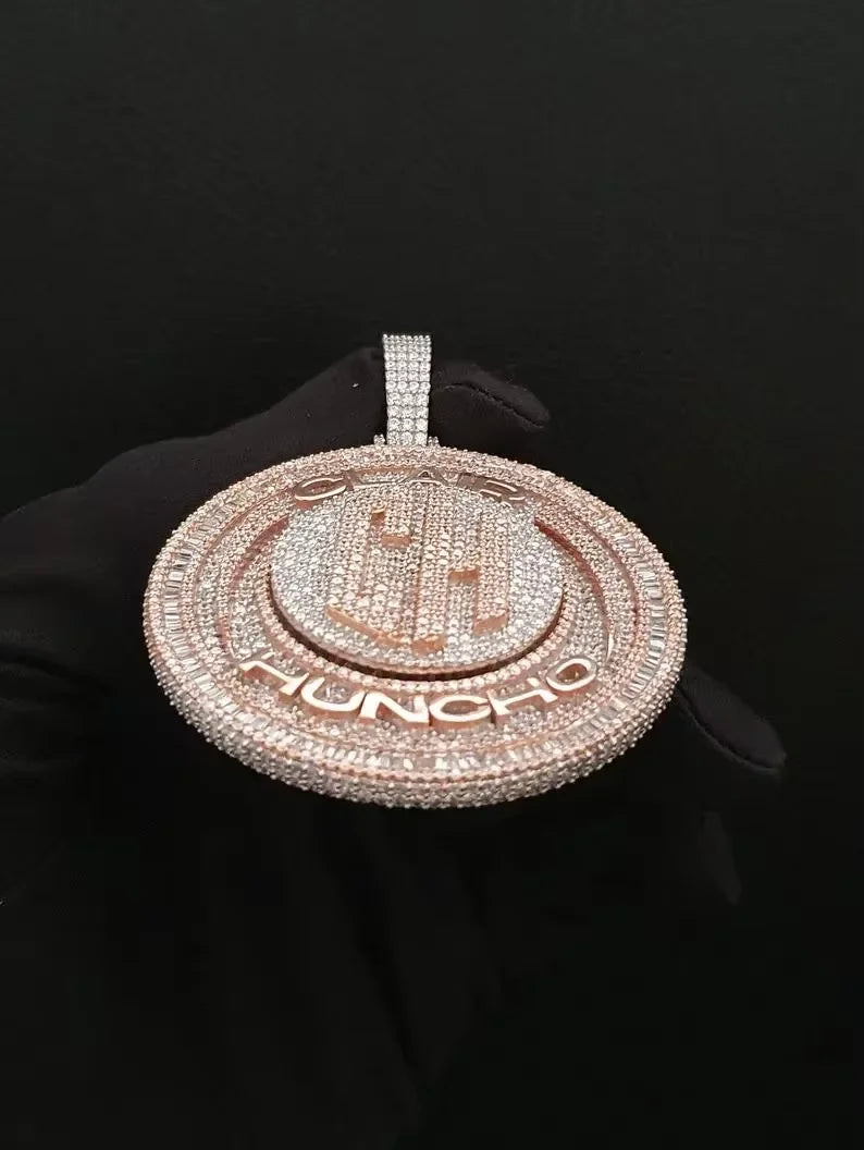 BiG-BOSS Iced Out Round Custom Moissanite Bezel Setting Pendant Silver and Rose Gold Tone Hip Hop Jewelry for Men and Women