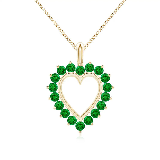 14K Solid Gold Natural Emerald Emerald Open Heart V-Bale Pendant Classic Fine Jewellery Anniversary Gift For Her 2026