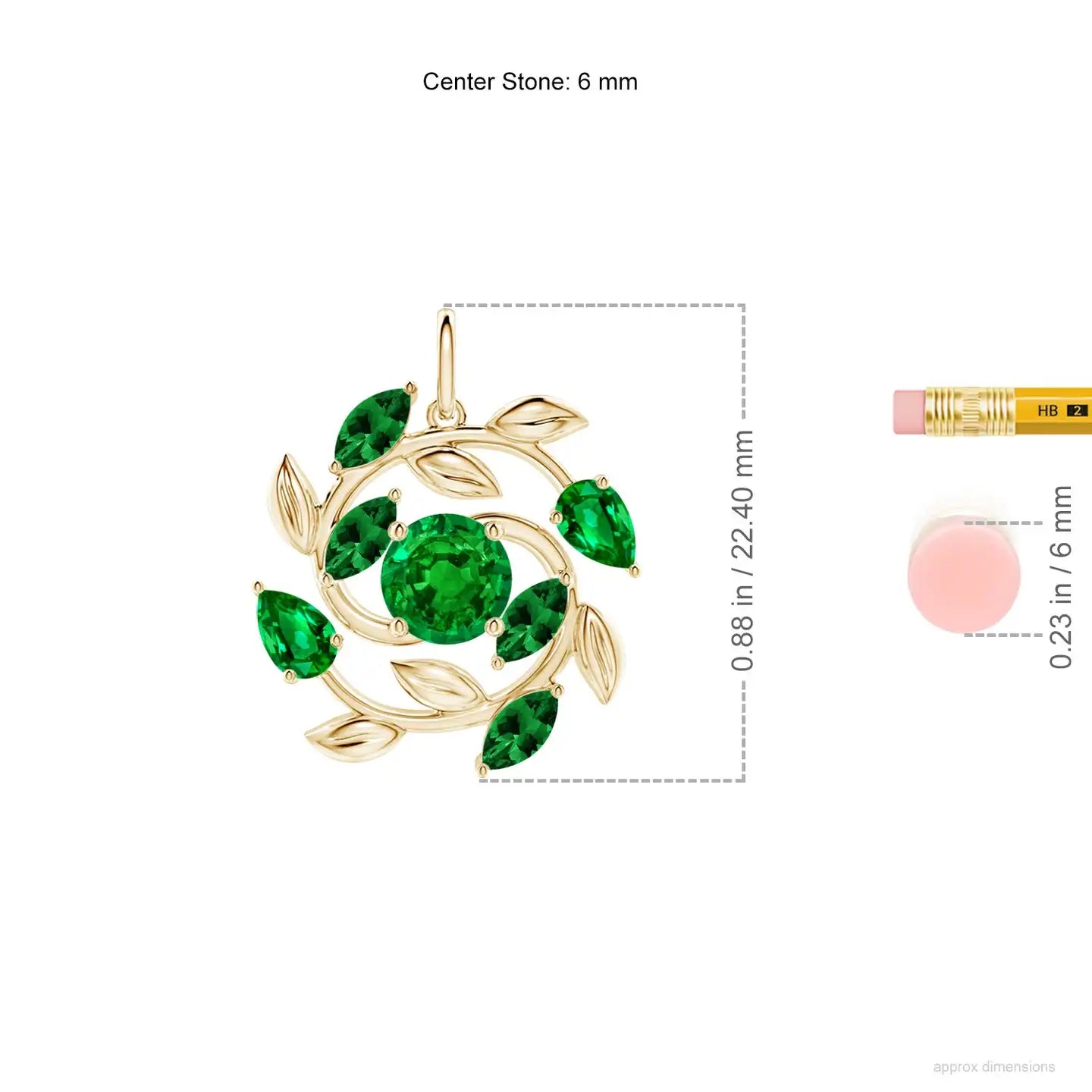 14K Solid Gold Natural Emerald Olive Branch Pendant Round Marquise Multi-Stone Fine Jewellery Anniversary Gift For Her 2026