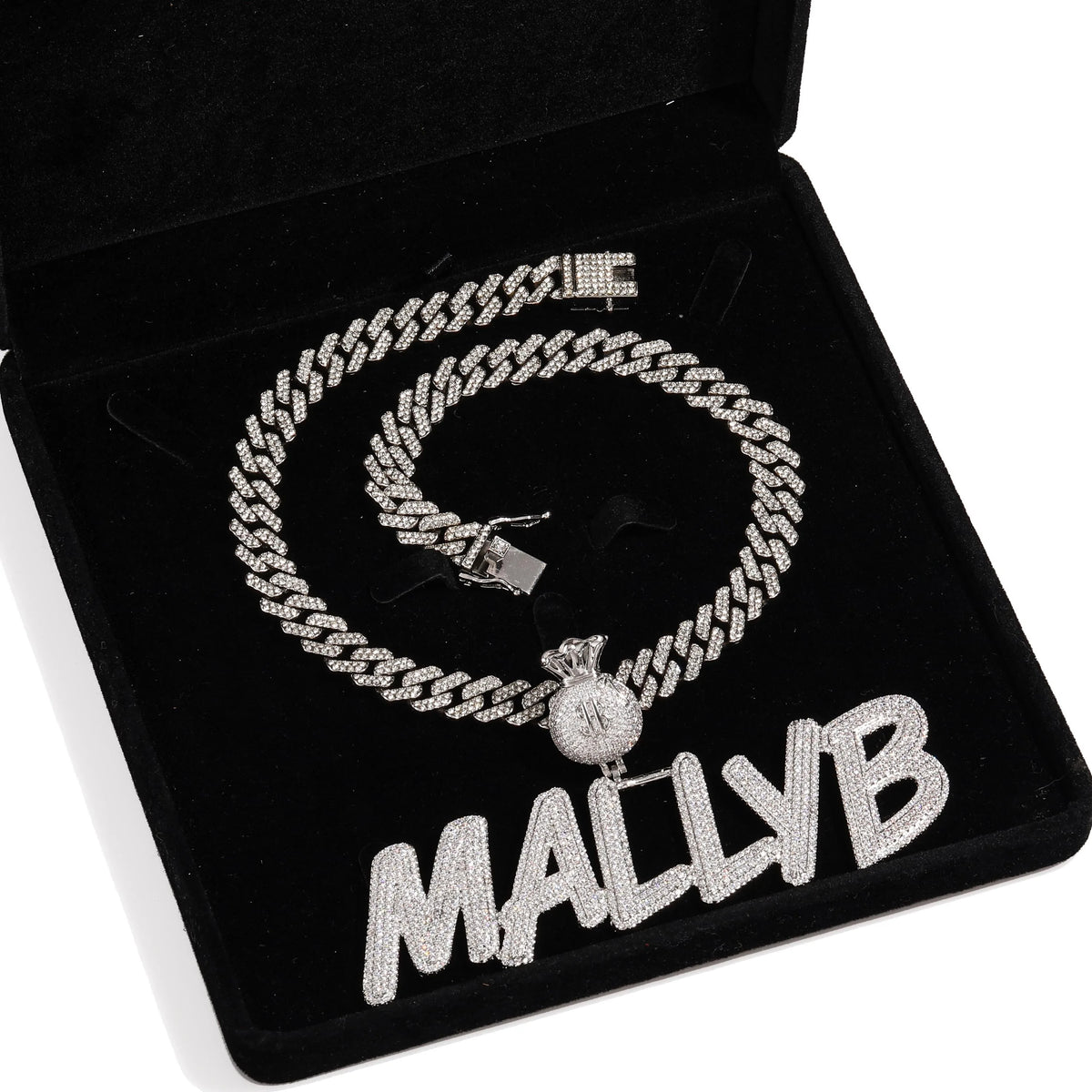 BiG-BOSS Buy Krishnavii Iced Money Bag Bail Name Necklace Pendant Cuban Link Chain Customized Men's Luxury Jewelry Moissanite Online