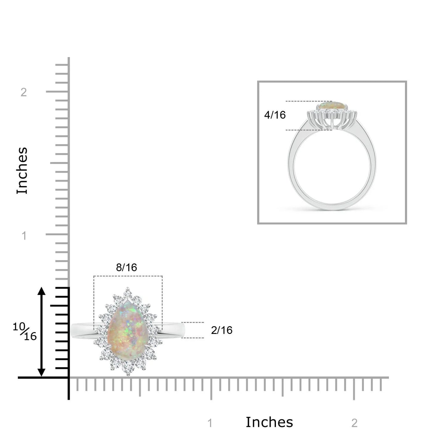 14k Gold Claw-set 7x10mm Pear Cut 1.80C Ethiopian Opal Gemstone & 0.22Ct Halo Diamond Ring 18k Gold Opal & Diamond Handmade Ring