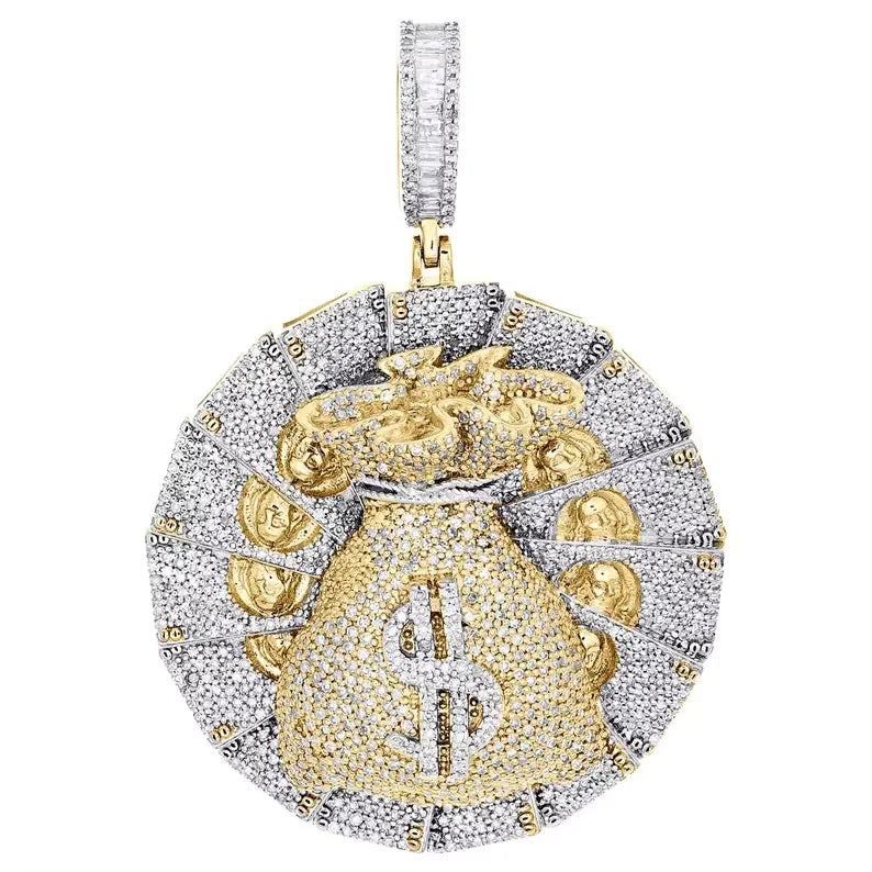BiG-BOSS Iced Out Money Bag Pendant Gold and Silver Tone Hip Hop Dollar Style Jewellery for Men and Women