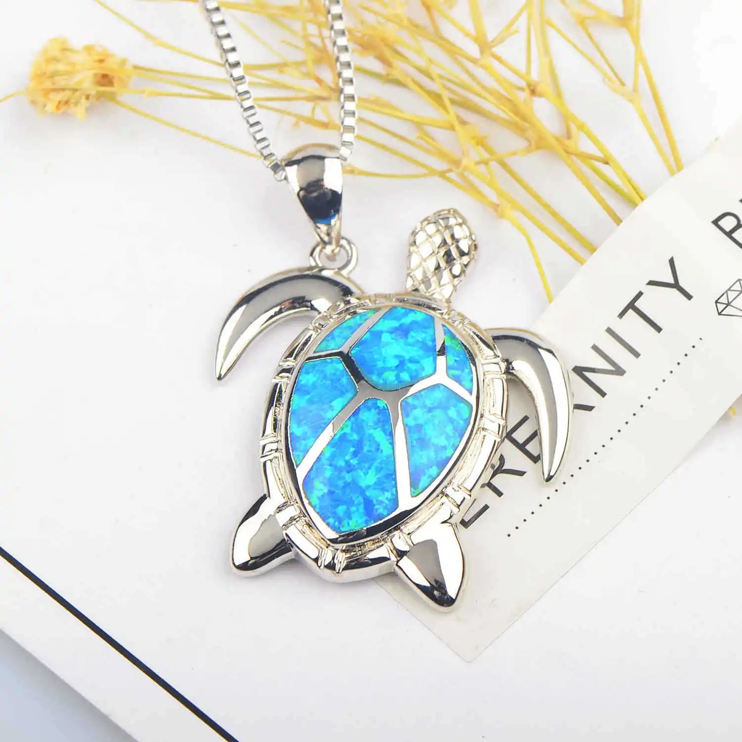 European American Fashion New Opal Big Turtle Necklace Brass Clavicle Chain with Woolen Chain Opal Pendant Jewelry