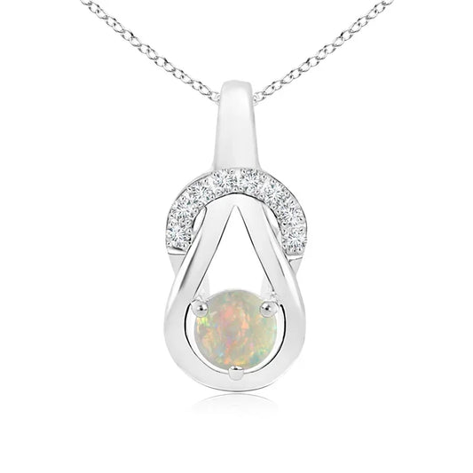 14K Gold IGI Certified Round Opal Gemstone Infinity Knot Pendant With Diamonds Handmade Fine Jewelry Beautiful Pendant Necklace