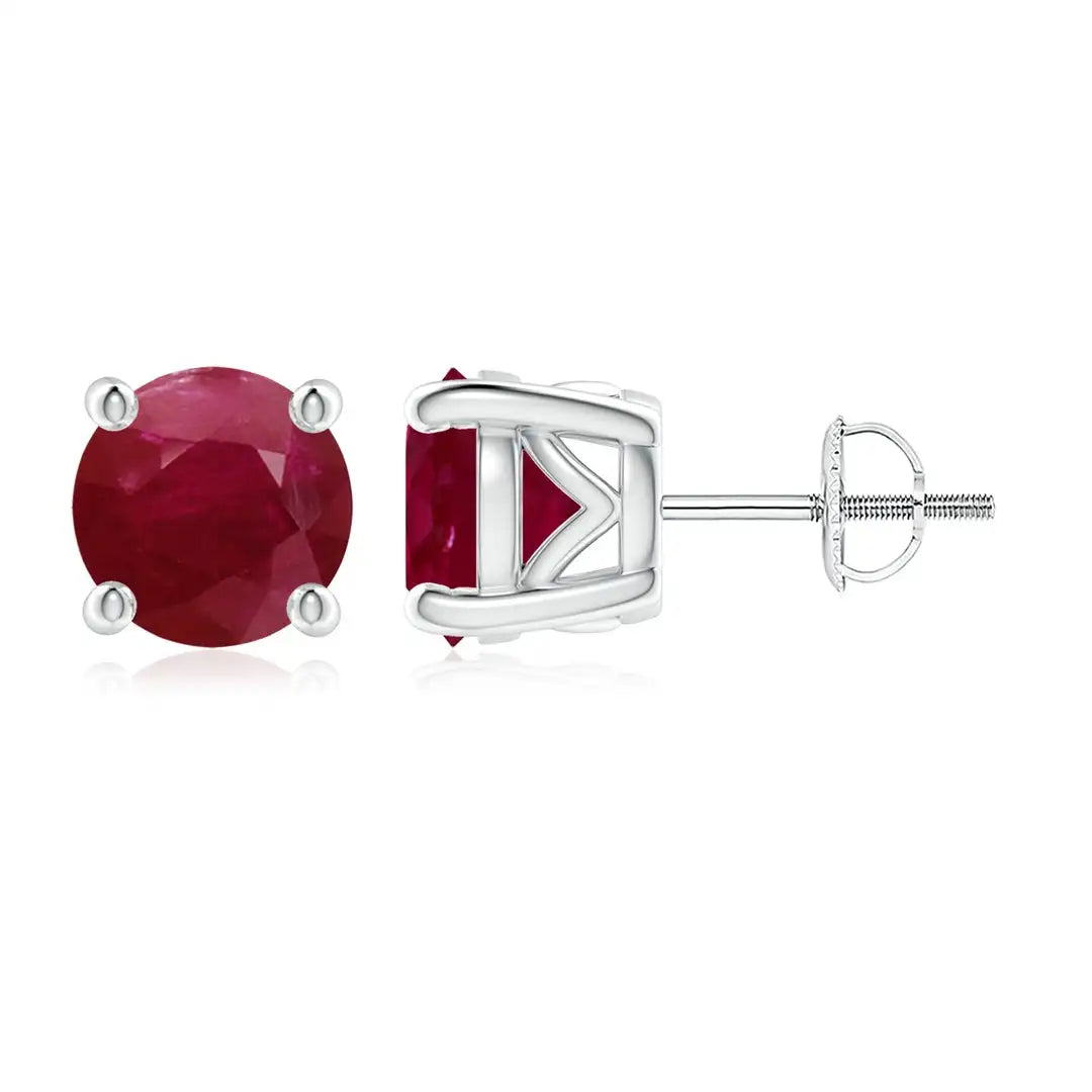 14kt Rose Gold Natural Ruby Stud Earrings Screw Back July Birthstone Solitaire Jewelry 4 prong Basket Earrings