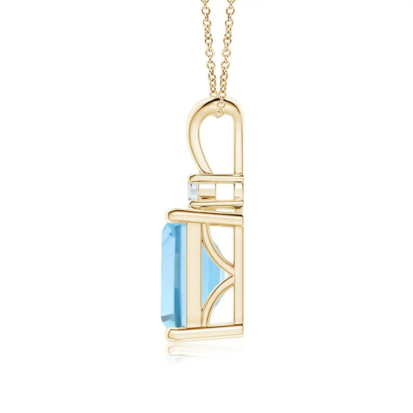 High Quality Top Selling Fine Jewelry Pendant 14K Gold 9*7MM 2.25Ct Emerald-Cut Aquamarine Solitaire Pendant with 0.07Ct Diamond