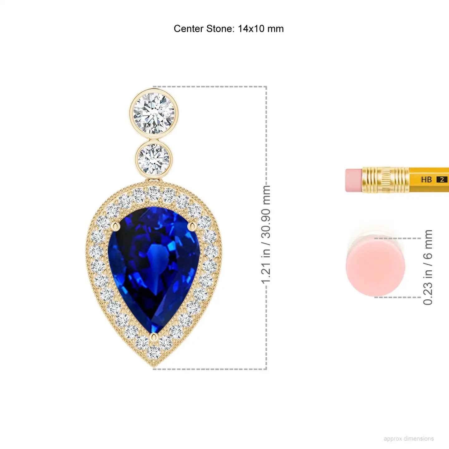 18K Solid Inverted Pear Cut 0.85 Ctw Blue Sapphire Pendant With 0.21Ctw Diamond High Quality Top Selling Pendant For Retailers