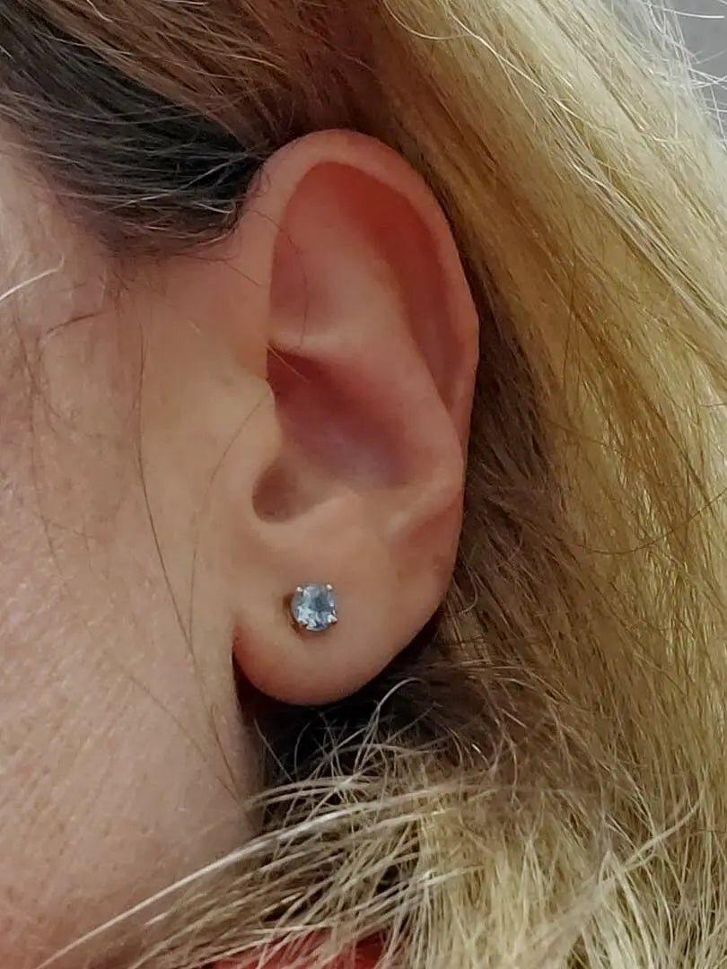 14kt Solid Gold Round Blue Aquamarine Studs Earring Prong Set Engagement Women Fine Studs Luxury March Birthstone Earrings