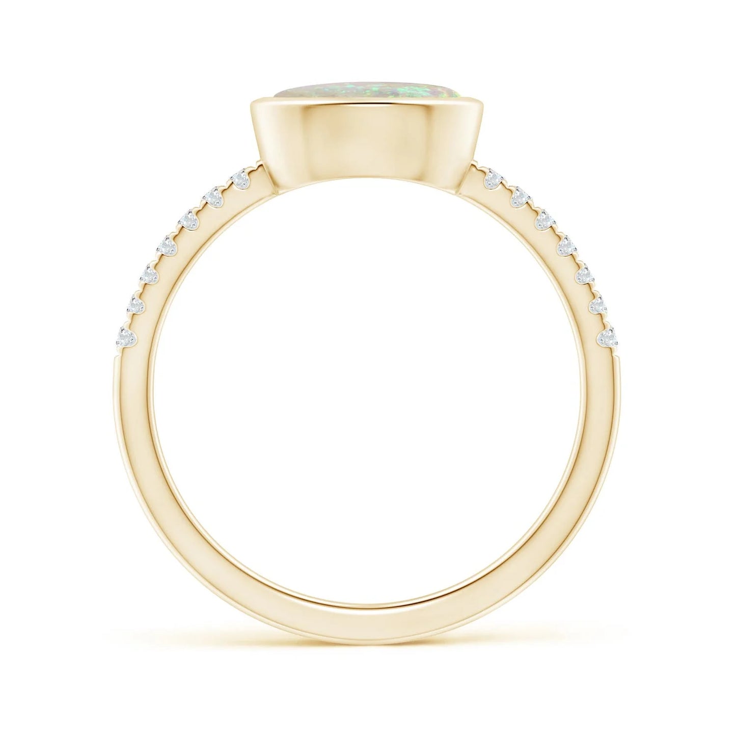 14K Gold Unique Design Oval Cut Natural Ethiopian Opal Gemstone Ring With Pave Accent Diamond Band Fine Jewelry Engagement Ring