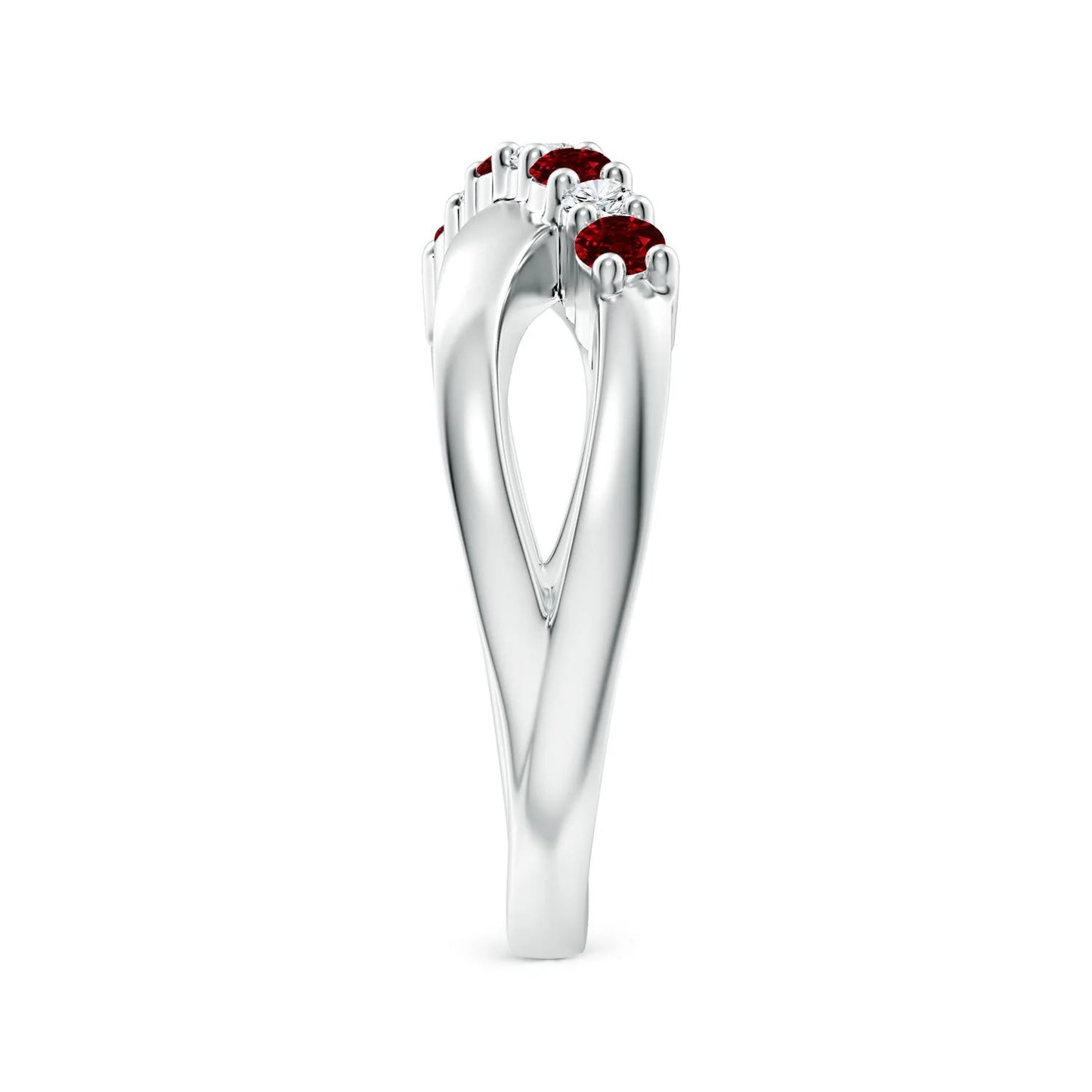 14K Solid Gold Natural Round Brilliant Cut 0.62Ctw Ruby and 0.22Ctw Diamond Crossover Ring Unique Handmade Wedding Ring For Her