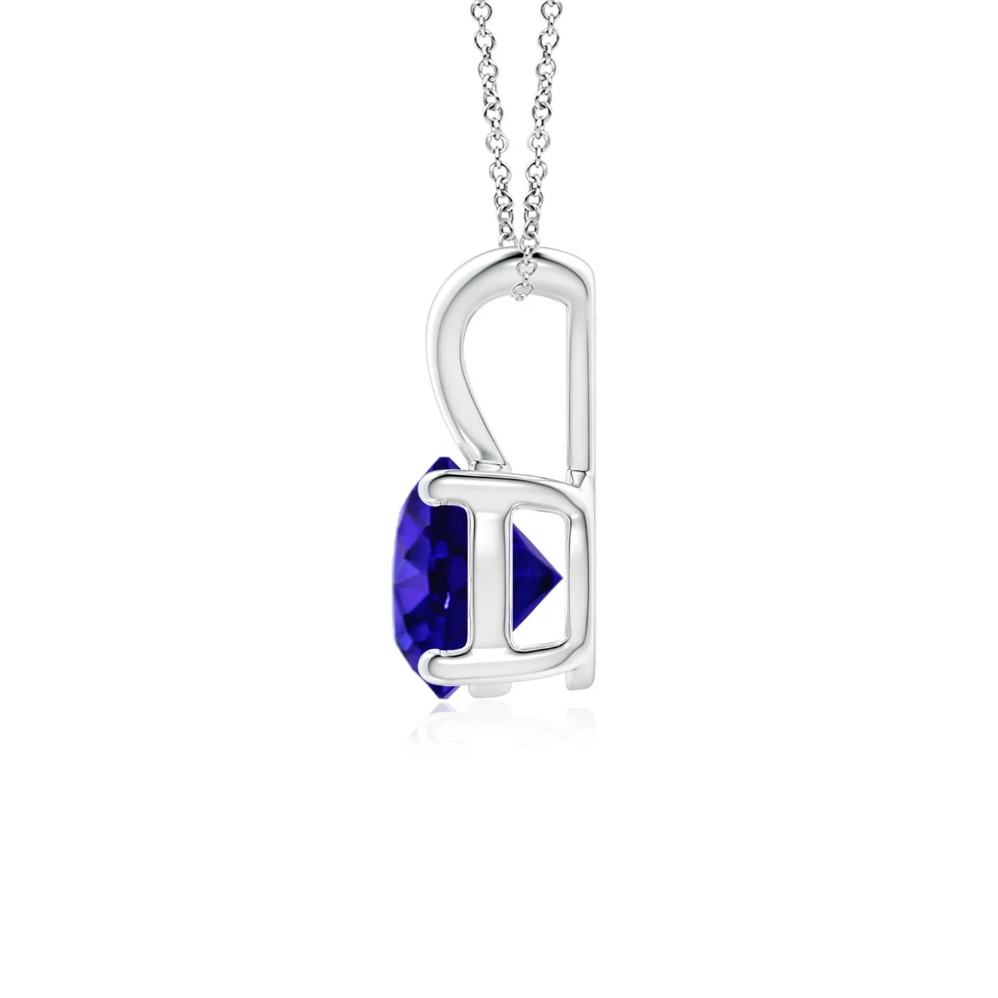 14K Gold Natural 5MM Round Cut 0.45C Tanzanite V-Bale Solitaire Pendant Link Chain Necklace Casual Wear Unisex Certified Pendant