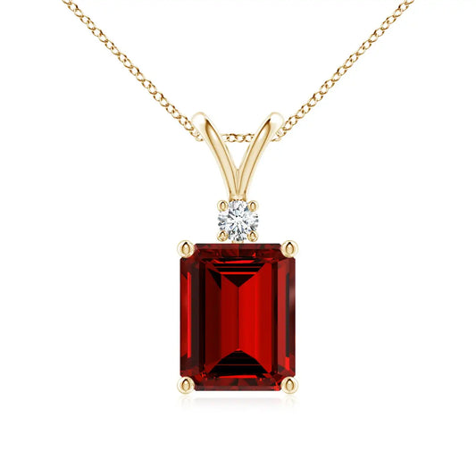 2026 New Arrival Handmade Jewelry Pendant 14K Gold 9x7MM Emerald-Cut IGI Certified 2.25C Red Ruby Solitaire Pendant with Diamond