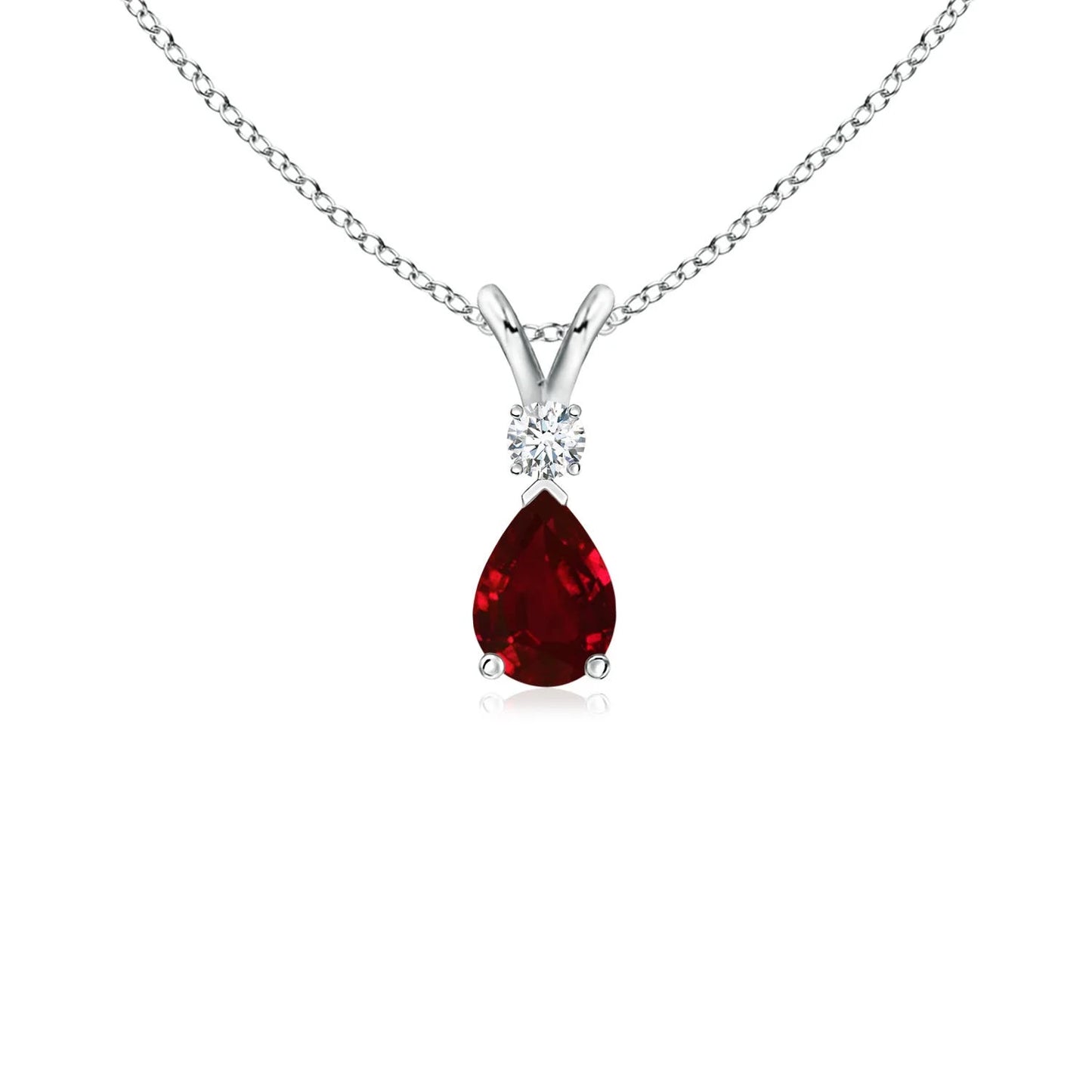 14K Gold IGI Certified Pear-Cut Natural Ruby Gemstone V-Bale Diamond Pendant Link Chain Necklace Party Wear Unisex Gold Pendant
