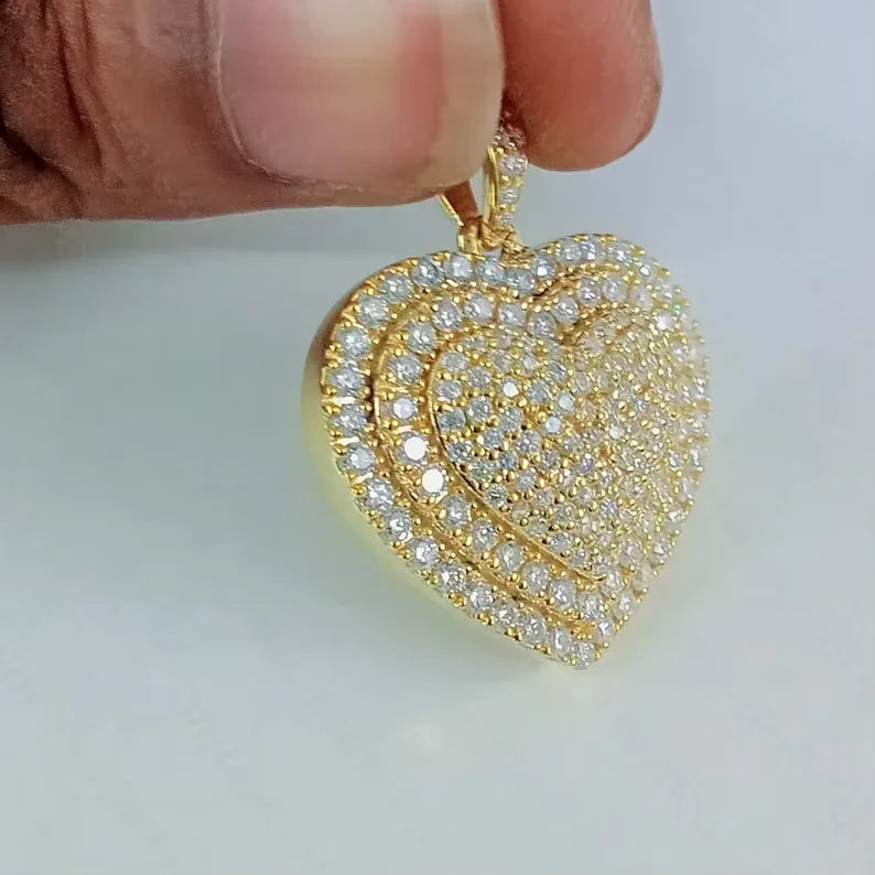 BiG-BOSS Gold Heart Pendant for Women Iced Out Moissanite Layered Heart Design Jewellery