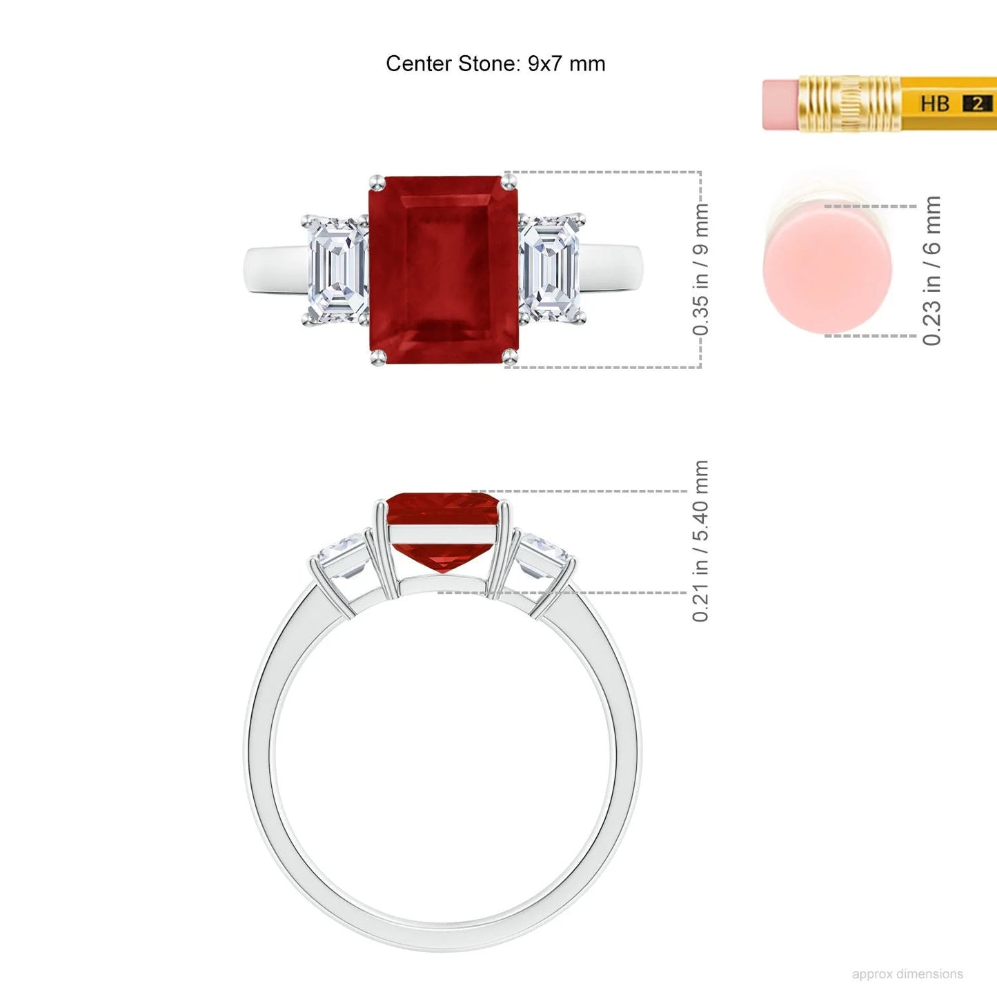 14K 18K Gold Emerald-Cut Natural Ruby and Three Diamond Accent Stone Engagement Ring Luxury Fine Jewelry Solitaire Unisex Ring