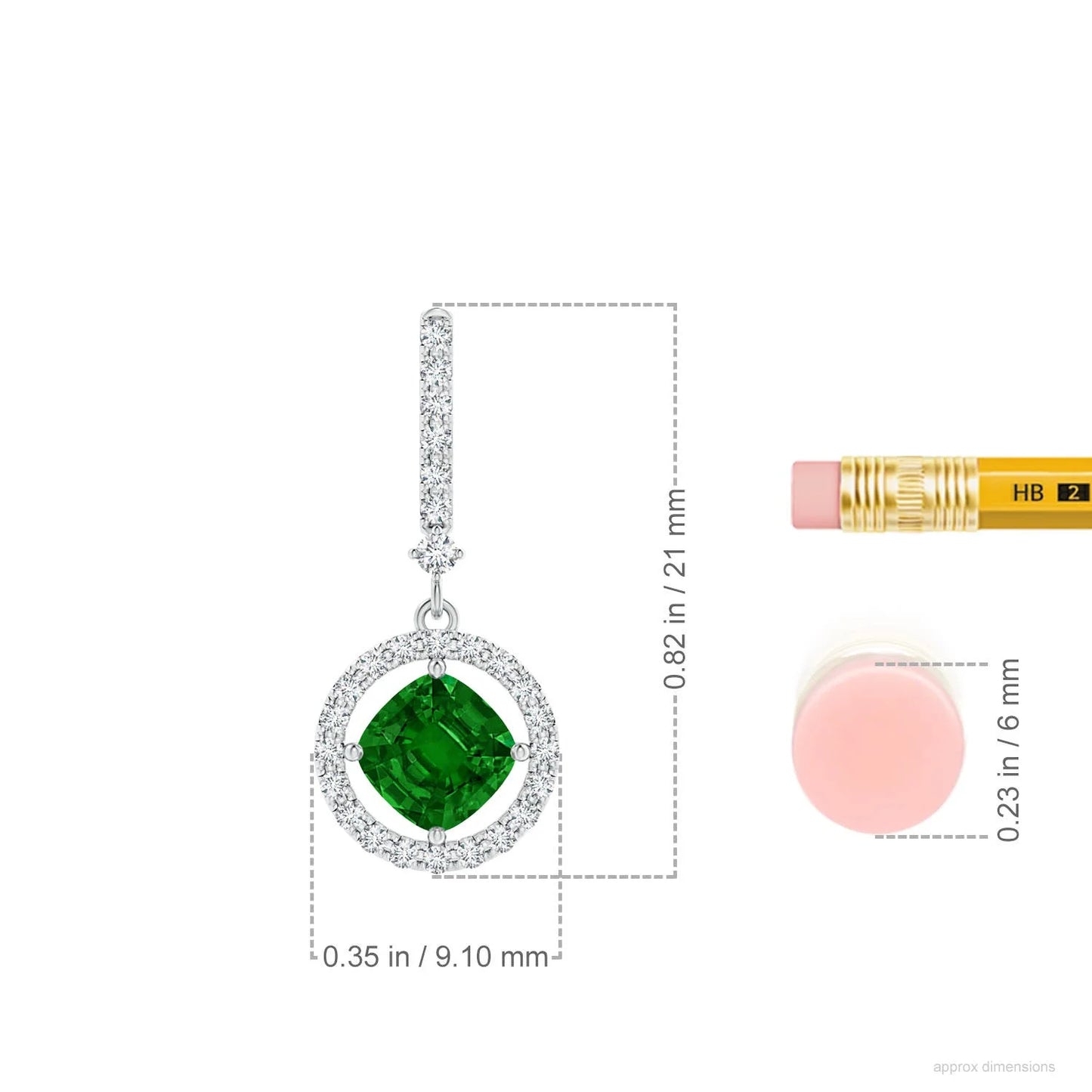 14kt White Gold Natural Emerald Diamond Halo Drop Earrings Cushion Cut Emerald Dangle Fine Jewelry for Women Gift for Her