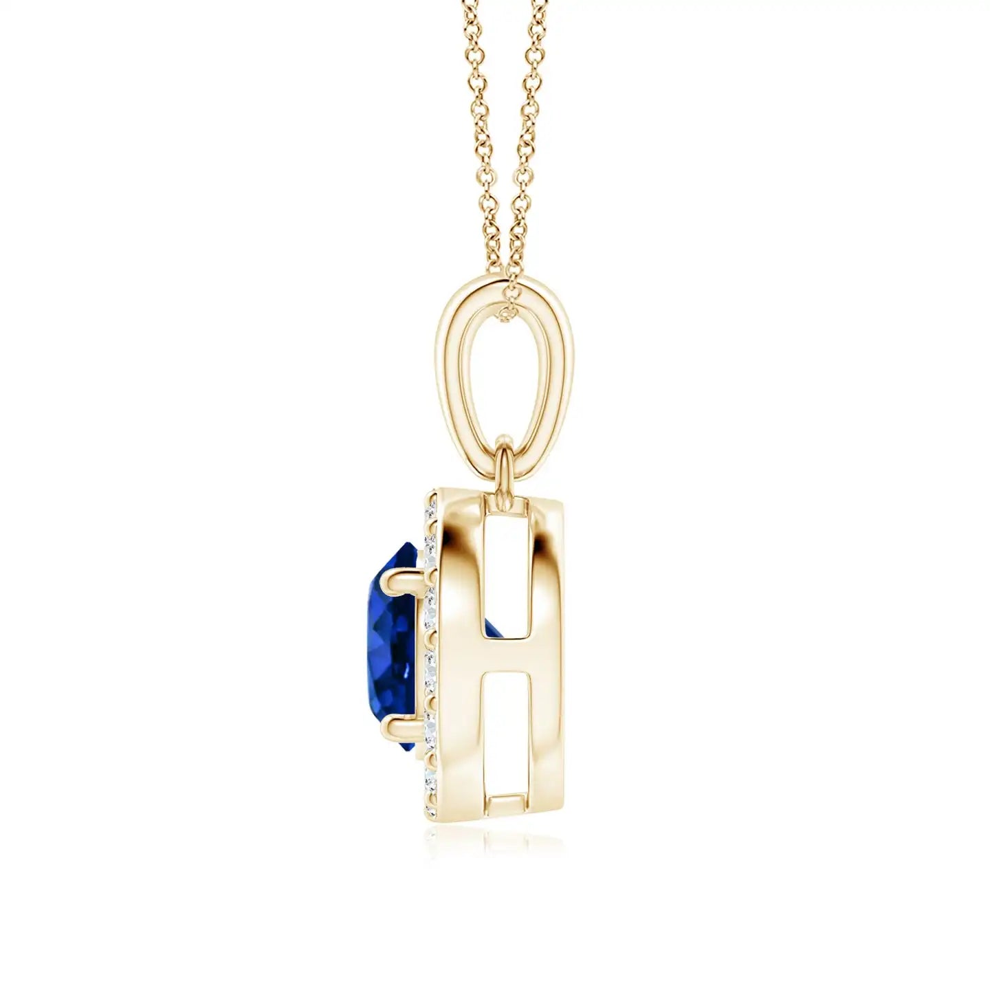 Classic Handmade Customized Fine Jewelry Pendant Top Quality 14K Solid Gold Round Cut Blue Sapphire & Diamond Halo Pendant ODM