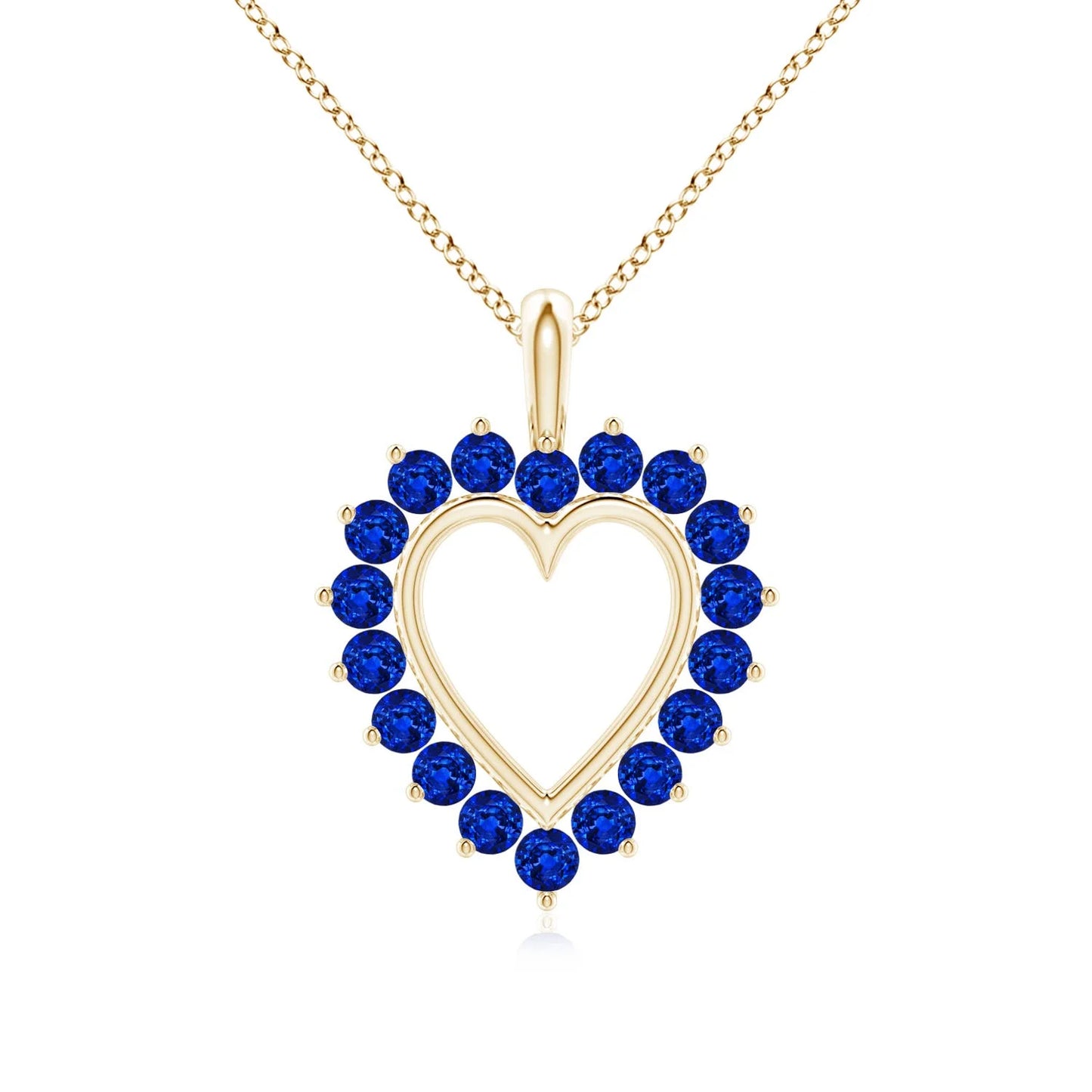 Custom Made Fine Jewelry 14k Solid Gold IGI Certified Open Heart Shape Natural Blue Sapphire Gemstone Pendant for Necklace OEM