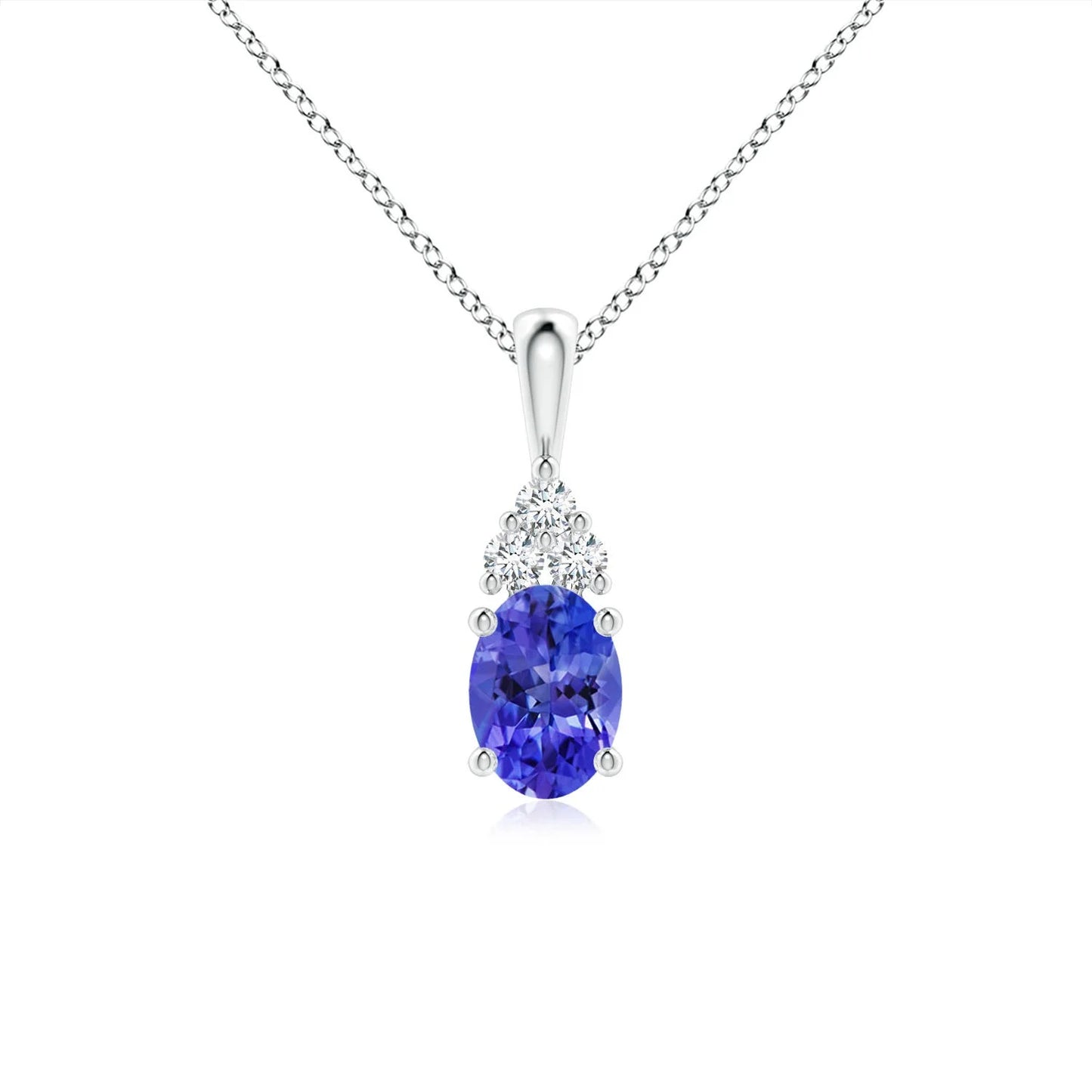 IGI Certified Prong Sett Oval Cut Tanzanite Gemstone Solitaire Pendant With Trio Diamond 14k Pure Gold Pendant Chain Necklace