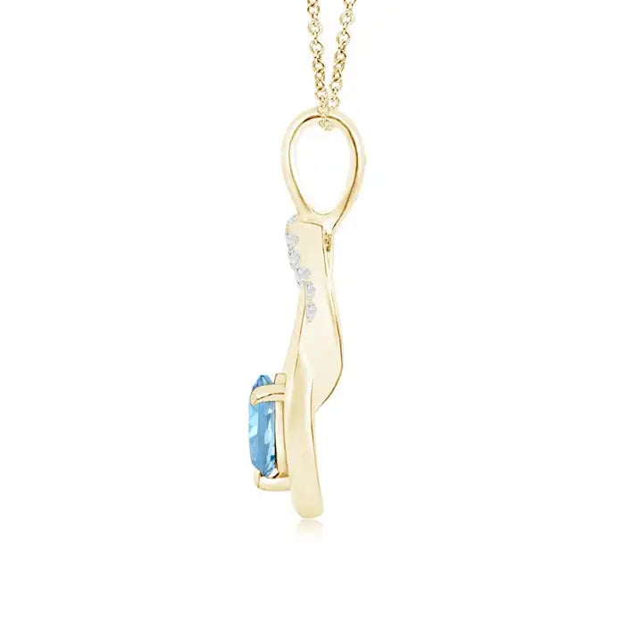 14k Hallmarked Gold Infinity Knot Pendant 5mm Prong Set 0.45Ctw Aquamarine Gemstone & Diamond Accent Pendant Wholesale Supplier