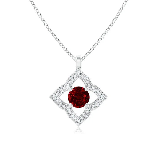 14K Pure Gold Vintage Inspired Natural Red Ruby Solitaire in Hollow Clover Pendant Handmade IGI Certified Diamond Clover Pendant