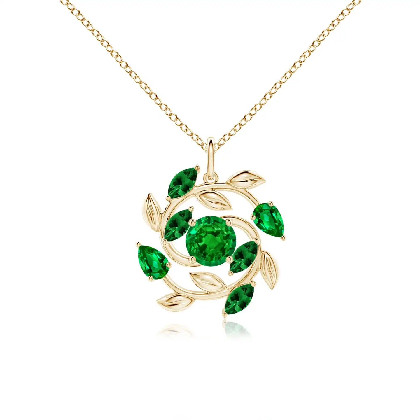 14K Solid Gold Natural Emerald Olive Branch Pendant Round Marquise Multi-Stone Fine Jewellery Anniversary Gift For Her 2026