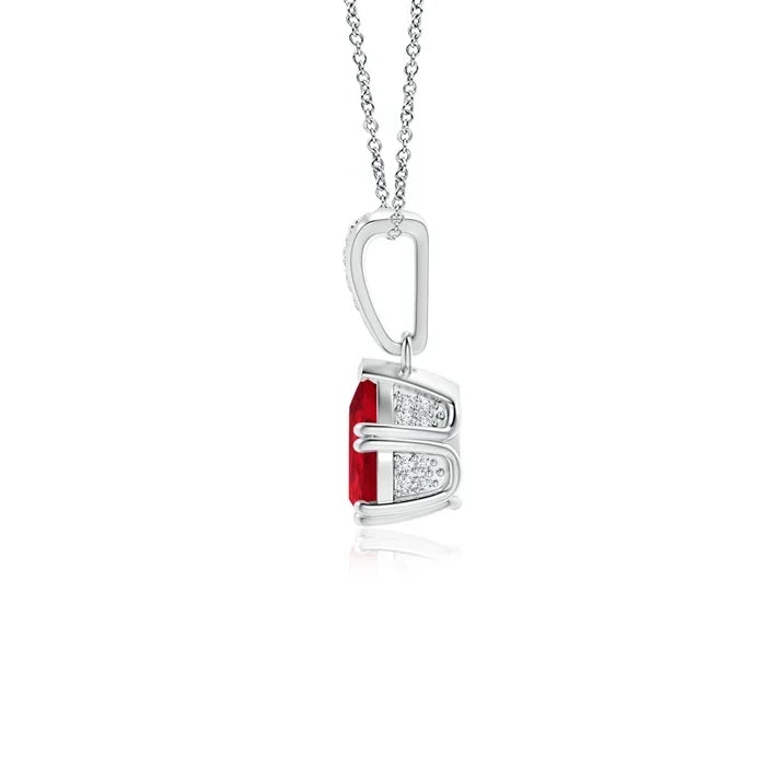 IGI Certified 18K Gold Vintage Style 7*5MM 0.6 Ctw Pear Cut Natural Ruby Gemstone Drop Pendant With 0.11Ctw Diamond Inlaid Bale