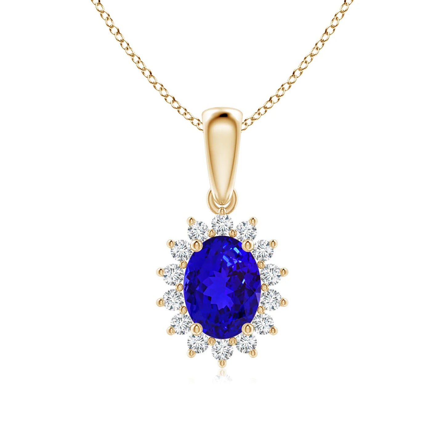 14K Solid Gold Natural 6*4mm 0.4Ct Oval Tanzanite Pendant With Floral 0.14Ct Diamond Halo Customized Handmade Pendant Necklace